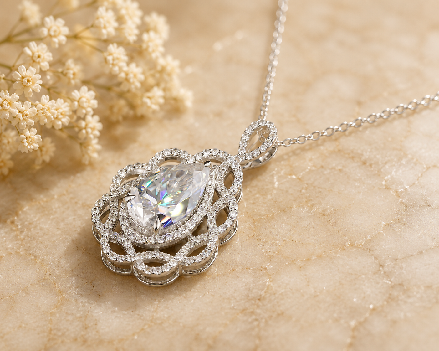 14Kt Gold 5.50 Ct Pear Cut Lab Grown Diamond Solitaire Pendant