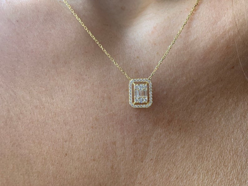 Gold Baguette CZ Necklace
