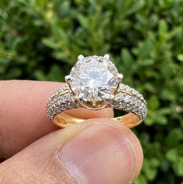 2CT E VVS2/VS1 Round Lab Grown Diamond Engagement Ring | IGI Certified Gold Pave Band | Hidden Halo Diamond Ring | Bridal Ring