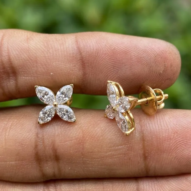 E VVS2/VS1 Labgrown diamond earrings, 2CTW Marquise cut diamond with Screw back Earrings for women anniversary Gift