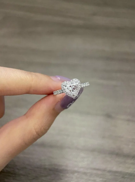 3CT Heart Shape Moissanite Diamond Engagement Ring, Halo Heart Diamond Ring, Romantic Proposal Ring, White Gold Promise Ring