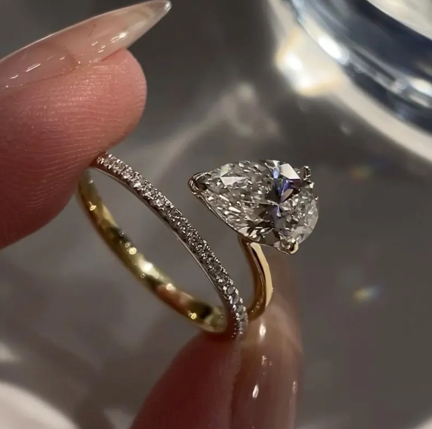 2-3 CT IGI Certified E VVS2/VS1 Pear Shape Lab Grown Diamond Engagement Ring | Bypass Pavé Band | 10k 14k 18k Gold or Platinum or silver