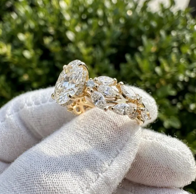3 CT Oval Cut E VVS2/VS1 Lab Grown Diamond Engagement Ring | IGI Certified Diamond | Floral Halo Diamond Ring | Solid Gold Bridal Ring