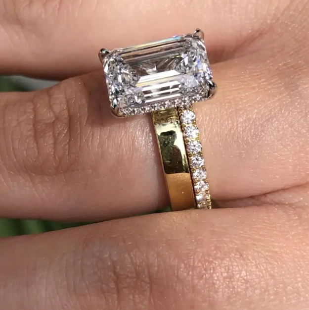 3CT Emerald Cut E VVS2/VS1 LabGrown Diamond Ring Set IGI Certified | Two Ring Bridal Set | Engagement Ring Set | Minimalist Wedding Stack