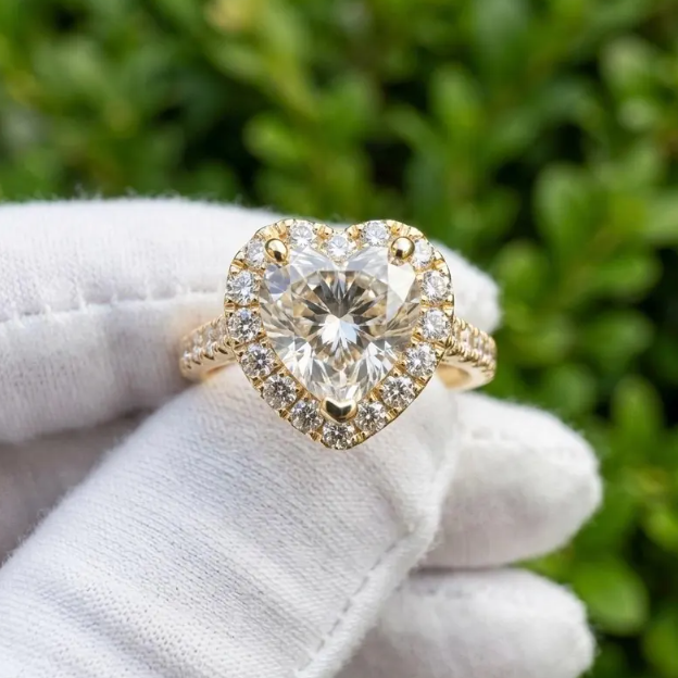 3 CT Heart Cut E VVS2/VS1 Lab Grown Diamond Ring IGI Certified | Halo Engagement Ring | Romantic Heart Shape Promise Ring