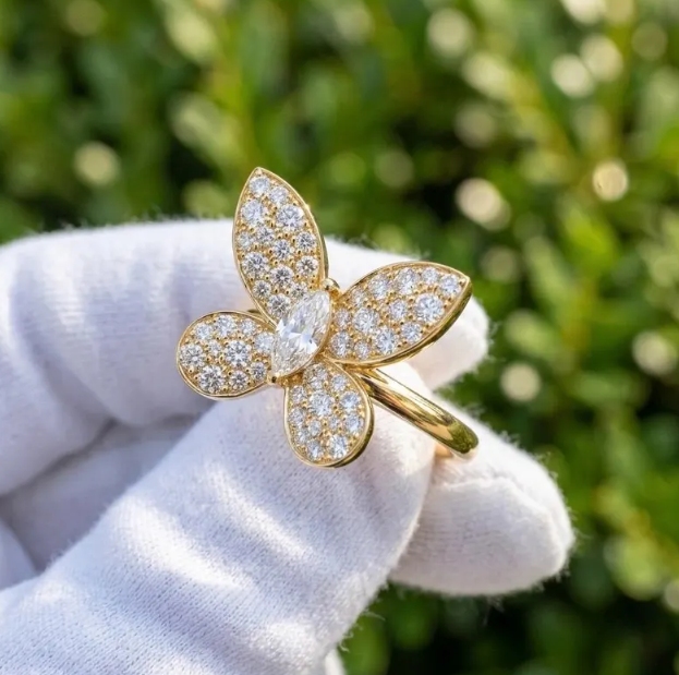 E VVS2 Lab Grown Marquise Diamond Butterfly Ring, Imperial Spark Butterfly Diamond Ring, Unique Nature Inspired Statement Ring