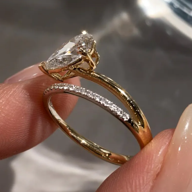 2-3 CT IGI Certified E VVS2/VS1 Pear Shape Lab Grown Diamond Engagement Ring | Bypass Pavé Band | 10k 14k 18k Gold or Platinum or silver