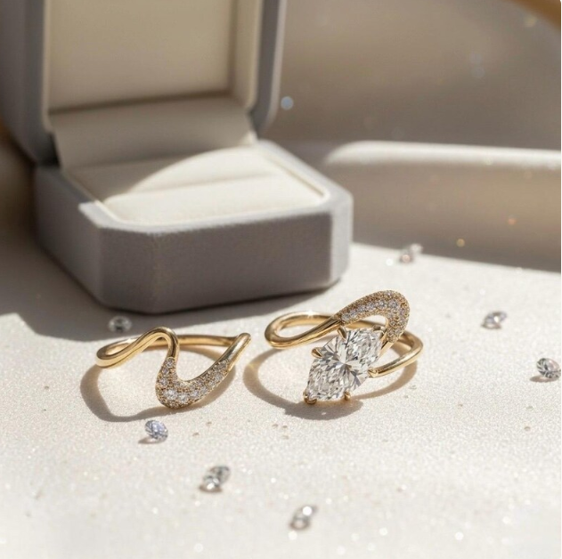 2CT/3CT Marquise Cut E VVS2/VS1 LabGrown Diamond Bridal Ring Set | IGI Certified LabGrown Diamond Engagement Ring & Matching Wedding Band