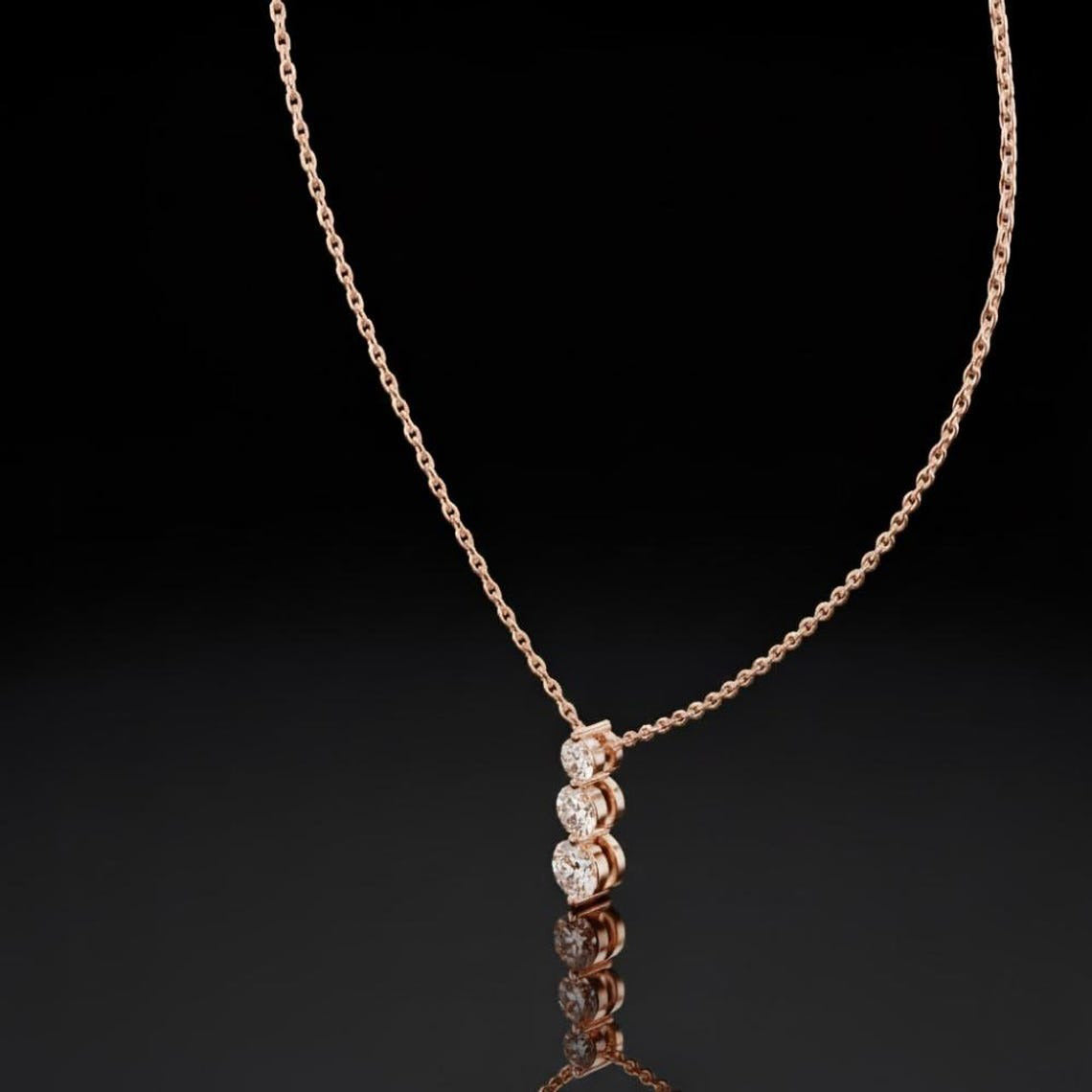 Three Stone Diamond Drop Necklace