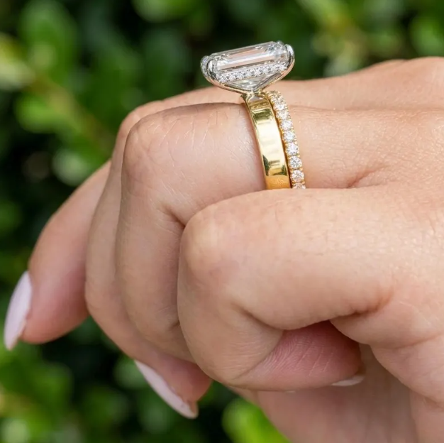 3CT Emerald Cut E VVS2/VS1 LabGrown Diamond Ring Set IGI Certified | Two Ring Bridal Set | Engagement Ring Set | Minimalist Wedding Stack