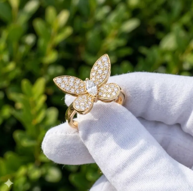 E VVS2 Lab Grown Marquise Diamond Butterfly Ring, Imperial Spark Butterfly Diamond Ring, Unique Nature Inspired Statement Ring