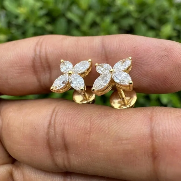 E VVS2/VS1 Labgrown diamond earrings, 2CTW Marquise cut diamond with Screw back Earrings for women anniversary Gift