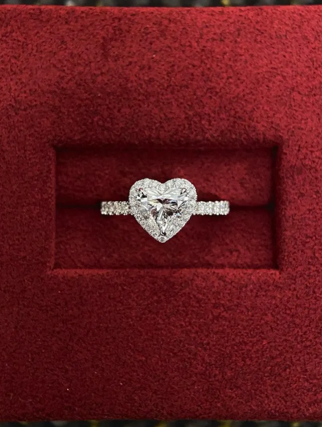 3CT Heart Shape Moissanite Diamond Engagement Ring, Halo Heart Diamond Ring, Romantic Proposal Ring, White Gold Promise Ring