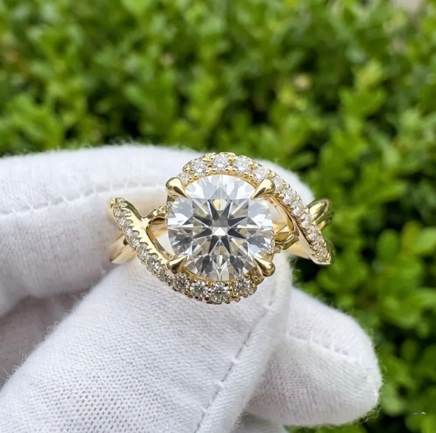 1–5 CT IGI Certified E-VVS2 Round LabGrown Diamond Ring | 14k Gold Round Cut Halo Twisted Band Engagement Ring | Unique Infinity Style Ring