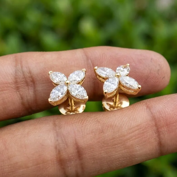 E VVS2/VS1 Labgrown diamond earrings, 2CTW Marquise cut diamond with Screw back Earrings for women anniversary Gift