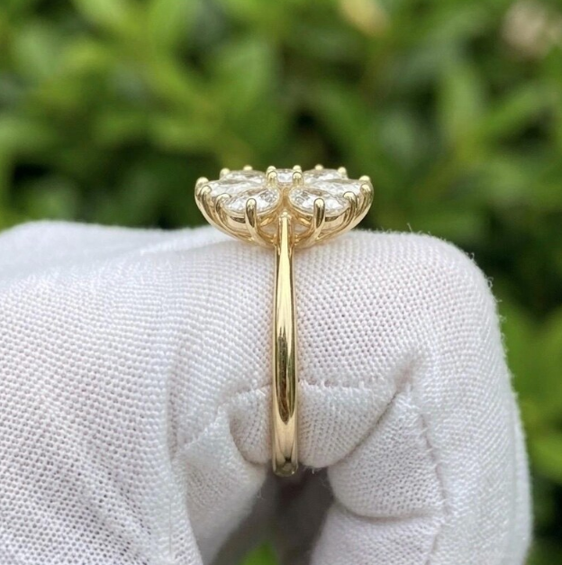 3 TCW Lab Grown Diamond Flower Engagement Ring E VVS2/VS1 - Unique Pear Cut Diamond Petal Ring - Vintage Inspired Cluster Ring