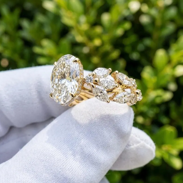 3 CT Oval Cut E VVS2/VS1 Lab Grown Diamond Engagement Ring | IGI Certified Diamond | Floral Halo Diamond Ring | Solid Gold Bridal Ring