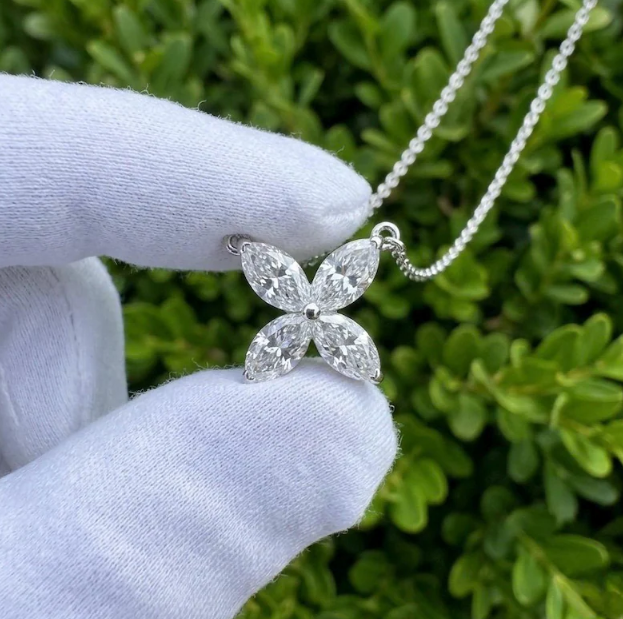 6CTW Lab Grown Diamond E VVS2/VS1 Marquise Flower Pendant Necklace & Stud Earrings Set | 1.5mm Chain | Elegant Floral Diamond Jewelry Set