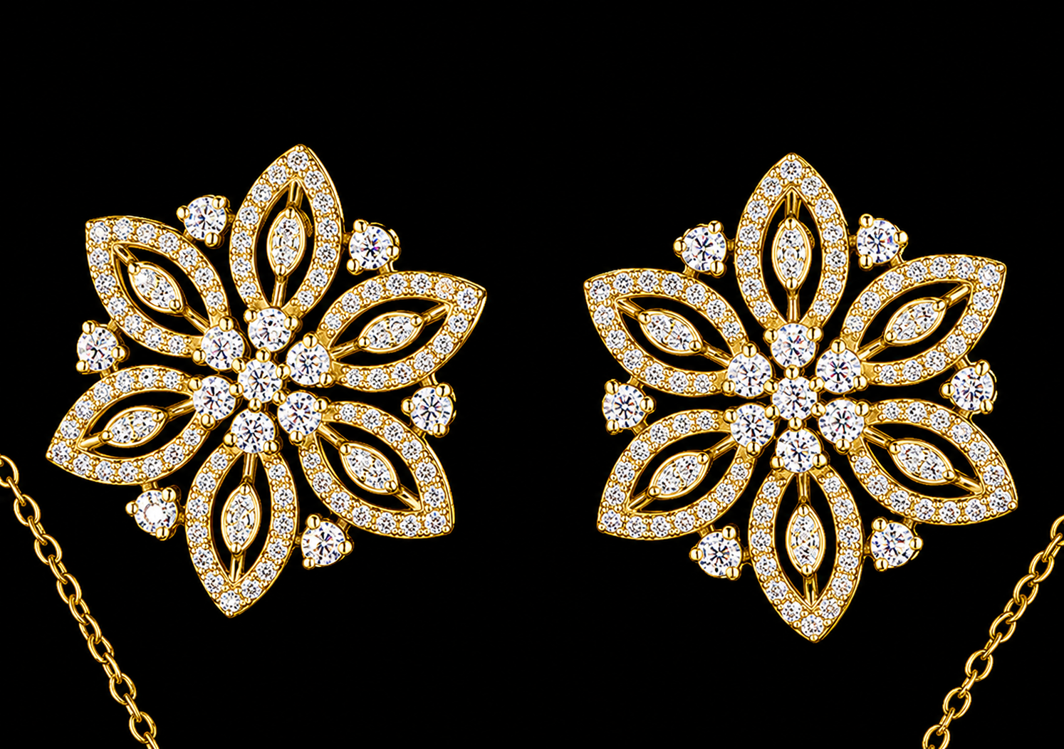 Diamond Flower Pendant Set White Gold Floral Jewelry Luxury Gift for Women