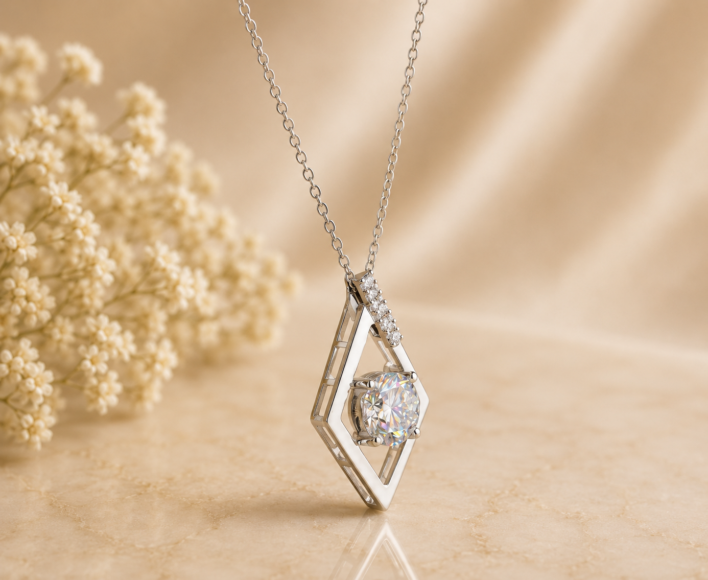 Round Cut Diamond Pendant Necklace, 18K Yellow Gold Twisted Ribbon Design