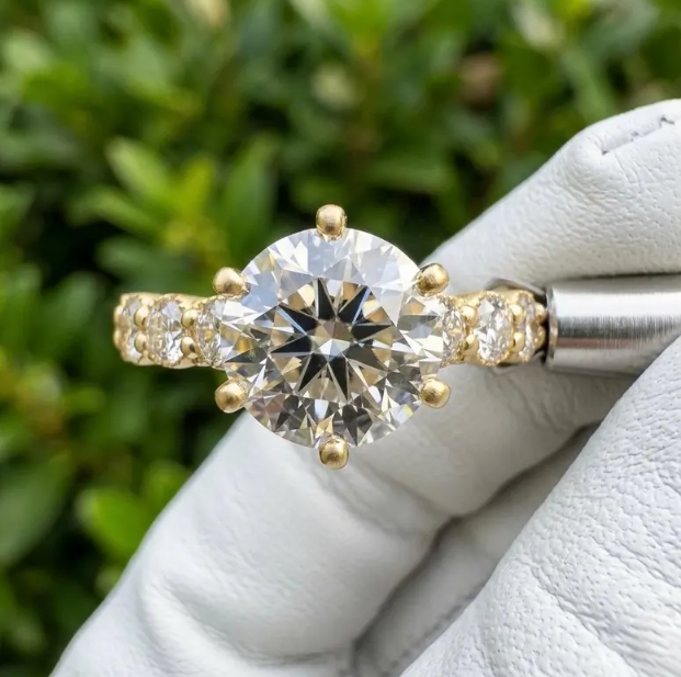 3.00 CT Round Brilliant Cut E VVS2/VS1 Lab Grown Diamond Ring, IGI Certified, Gold Hidden Halo Engagement Ring, Round Pave Anniversary Ring