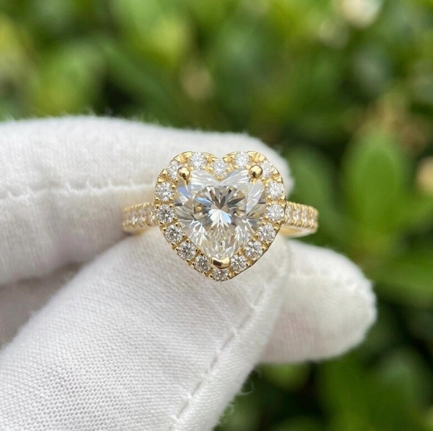3 CT Heart Cut E VVS2/VS1 Lab Grown Diamond Ring IGI Certified | Halo Engagement Ring | Romantic Heart Shape Promise Ring