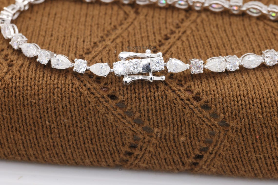 Multi Shape Diamond Moissanite Tennis Bracelet Round East West Marquise & Pear Diamond Bracelet Solid Gold Perfect Anniversary Gift For Her