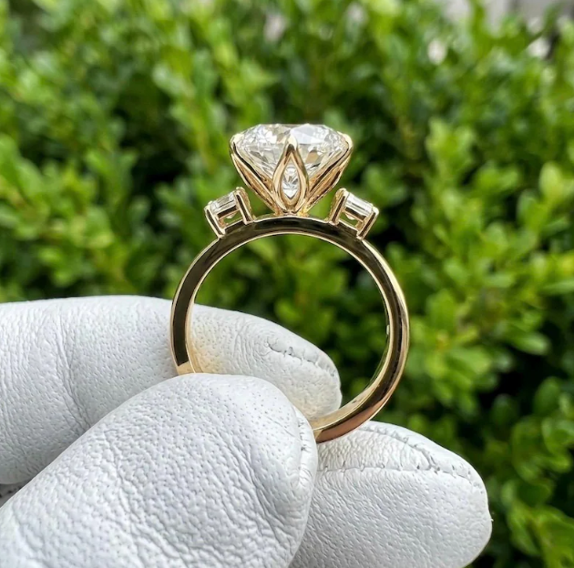 4 CT Dutch Marquise Cut Lab Grown Diamond Ring IGI Certified | Three Stone Engagement Ring with 1.50 CT Lab Grown Emerald Cut Side Diamonds