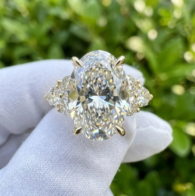 3 CT Oval Cut E VVS2/VS1 Lab Grown Diamond Bridal Set IGI Certified | Pear Side Stone Engagement Ring Set | Unique Two Ring Set