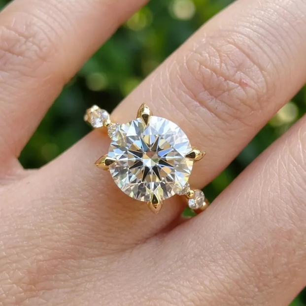 3CT 4CT 5CT Round E VVS2/VS1 Lab Grown Diamond Engagement Ring | IGI Certified Solitaire Ring | Marquise Side Diamond Band | Promise Ring