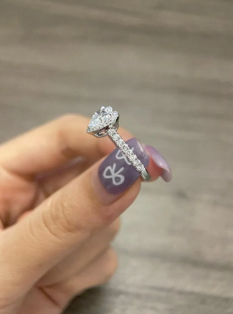 3CT Heart Shape Moissanite Diamond Engagement Ring, Halo Heart Diamond Ring, Romantic Proposal Ring, White Gold Promise Ring
