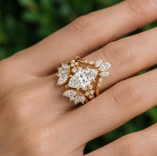 3 Ring E VVS2/VS1 Marquise Diamond Bridal Set | 2CT-3CT-4CT IGI Certified Marquise Lab Grown Diamond Ring Set | Matching Wedding Band Set