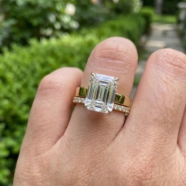 3CT Emerald Cut E VVS2/VS1 LabGrown Diamond Ring Set IGI Certified | Two Ring Bridal Set | Engagement Ring Set | Minimalist Wedding Stack