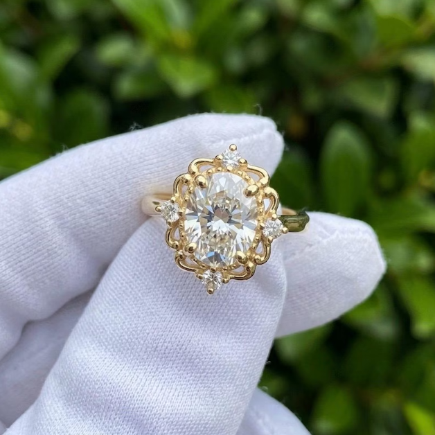 Vintage Inspired 2CT Oval IGI Certified E VVS2/VS1 LabGrown Diamond Halo Ring, Art Deco Unique Engagement Ring for Women