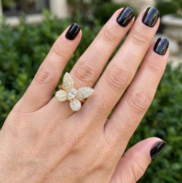 E VVS2 Lab Grown Marquise Diamond Butterfly Ring, Imperial Spark Butterfly Diamond Ring, Unique Nature Inspired Statement Ring