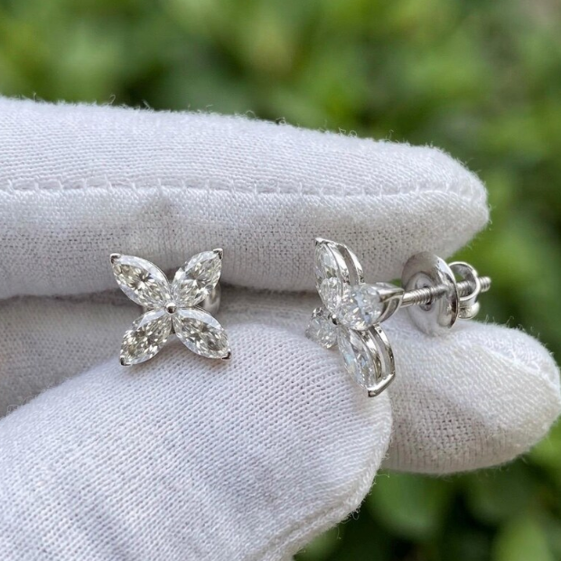 6CTW Lab Grown Diamond E VVS2/VS1 Marquise Flower Pendant Necklace & Stud Earrings Set | 1.5mm Chain | Elegant Floral Diamond Jewelry Set