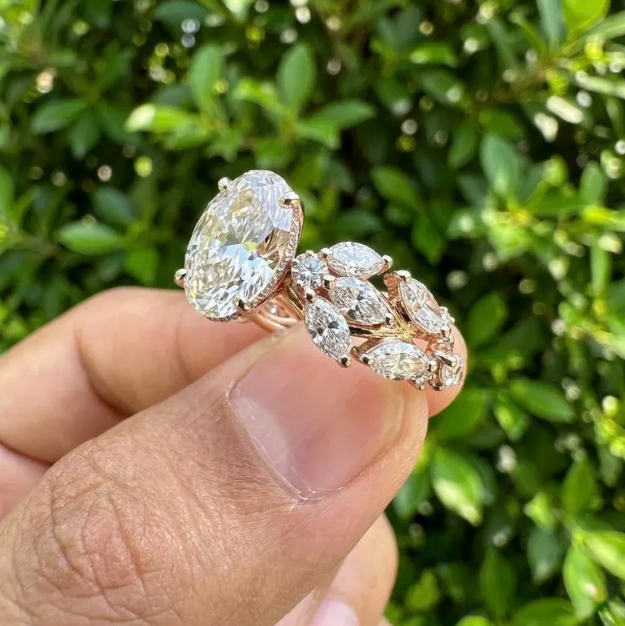 3 CT Oval Cut E VVS2/VS1 Lab Grown Diamond Engagement Ring | IGI Certified Diamond | Floral Halo Diamond Ring | Solid Gold Bridal Ring