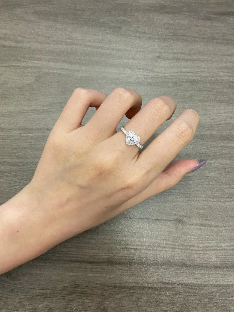 3CT Heart Shape Moissanite Diamond Engagement Ring, Halo Heart Diamond Ring, Romantic Proposal Ring, White Gold Promise Ring