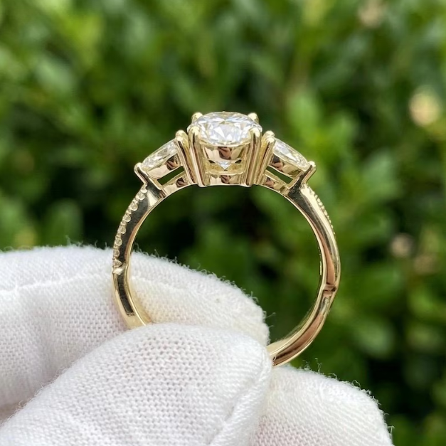 3 CT IGI Certified E VVS2 Oval Lab Grown Diamond Engagement Ring, Three Stone Pear Side Diamond Ring, IGI Certified Diamond Ring for Women