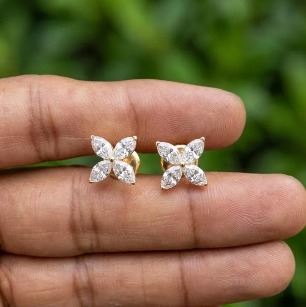 E VVS2/VS1 Labgrown diamond earrings, 2CTW Marquise cut diamond with Screw back Earrings for women anniversary Gift