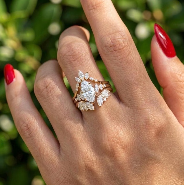 3 Ring E VVS2/VS1 Marquise Diamond Bridal Set | 2CT-3CT-4CT IGI Certified Marquise Lab Grown Diamond Ring Set | Matching Wedding Band Set
