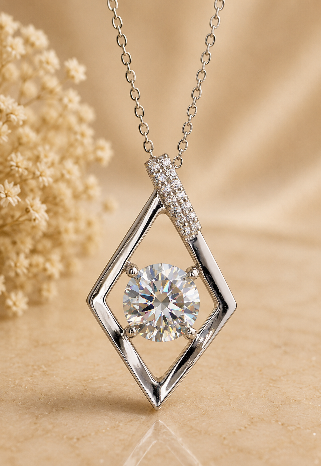 Round Cut Diamond Pendant Necklace, 18K Yellow Gold Twisted Ribbon Design