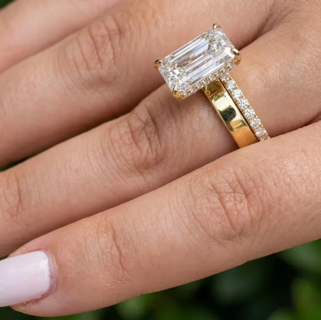 3CT Emerald Cut E VVS2/VS1 LabGrown Diamond Ring Set IGI Certified | Two Ring Bridal Set | Engagement Ring Set | Minimalist Wedding Stack