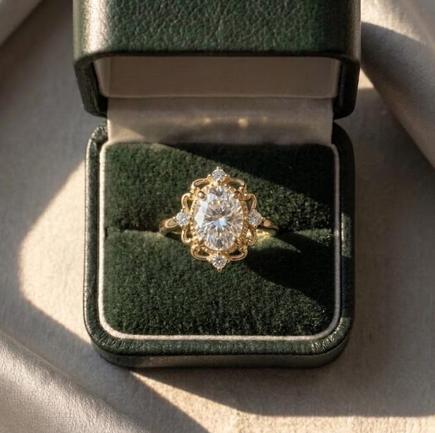 Vintage Inspired 2CT Oval IGI Certified E VVS2/VS1 LabGrown Diamond Halo Ring, Art Deco Unique Engagement Ring for Women