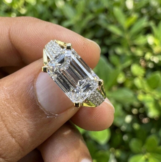Emerald Cut E VVS2/VS1 Lab Grown Diamond Engagement Ring, 2ct - 4ct IGI Certified Lab Diamond, Floating Solitaire Pave Band