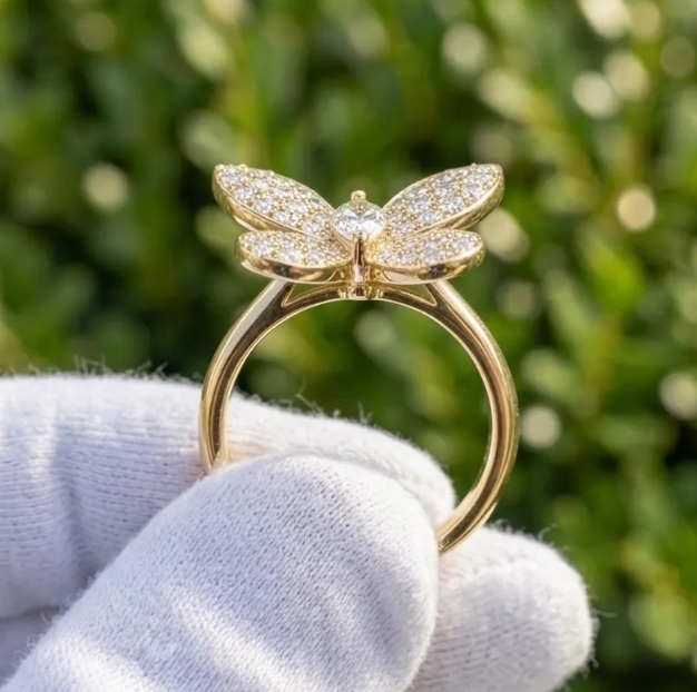 E VVS2 Lab Grown Marquise Diamond Butterfly Ring, Imperial Spark Butterfly Diamond Ring, Unique Nature Inspired Statement Ring