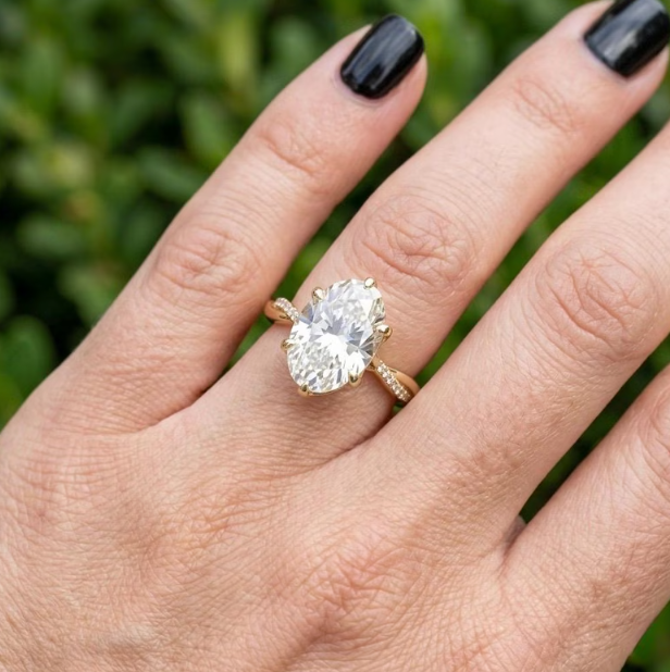 3 CT Oval Cut E VVS2/VS1 Lab-Grown Diamond Ring IGI Certified | Solid 10K/14K/18K Gold Engagement Ring | Pave Band Solitaire Ring