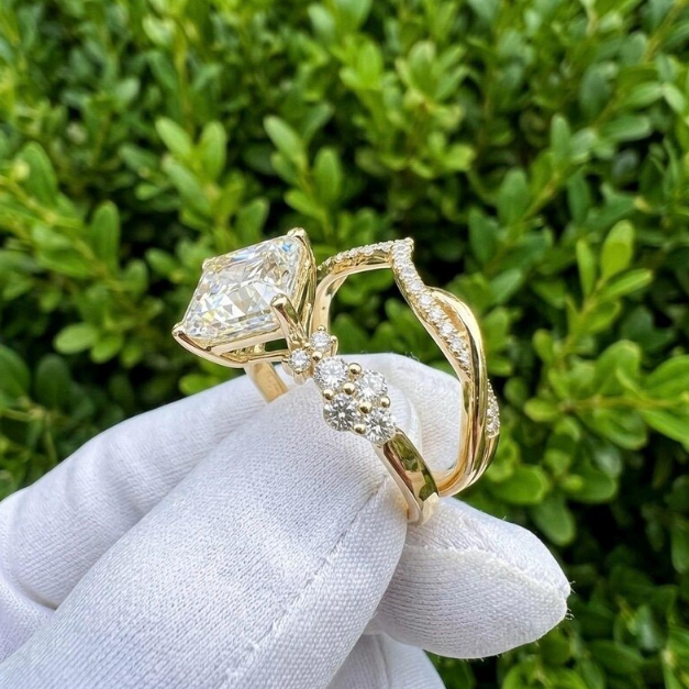 3 CT Princess Cut E VVS2/VS1 Lab Grown Diamond Ring IGI Certified, Twisted Split Shank Engagement Ring, Unique Bridal Ring
