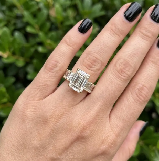 6CTW Emerald Labgrown Diamonds | 3CT Emerald Cut IGI Certified E VVS2/VS1 Lab Grown Diamond Engagement Ring | Multi Emerald Cut Band Ring