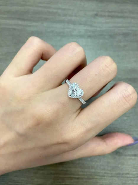 3CT Heart Shape Moissanite Diamond Engagement Ring, Halo Heart Diamond Ring, Romantic Proposal Ring, White Gold Promise Ring